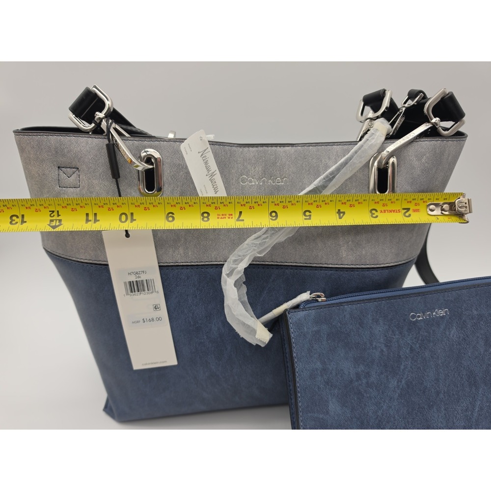 New Leather Calvin Klein purse Blue Gray Tote Purchased From Neiman Marcus. - Picture 3 of 15